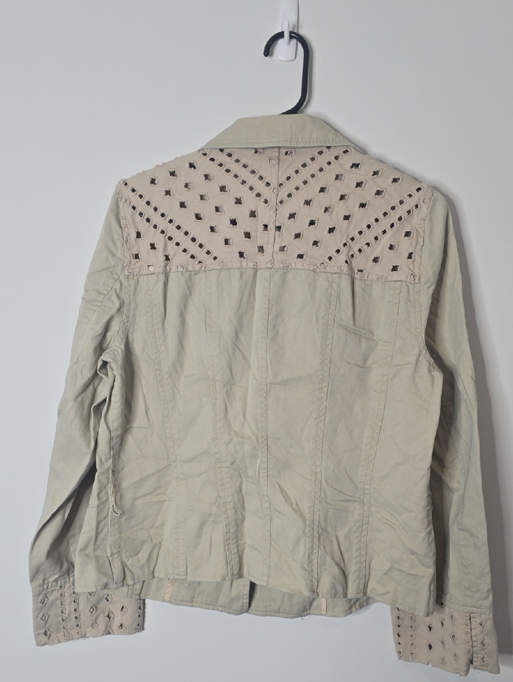 Vintage Beige Cutout Detail Lightweight Jacket – Boho Chic Blazer - Picture 6 of 6